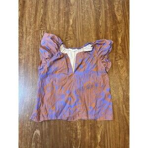 Marie Oliver Floral V-Neck Flutter Sleeve T-Shirt Women's 1 Cotton Orange & Blue